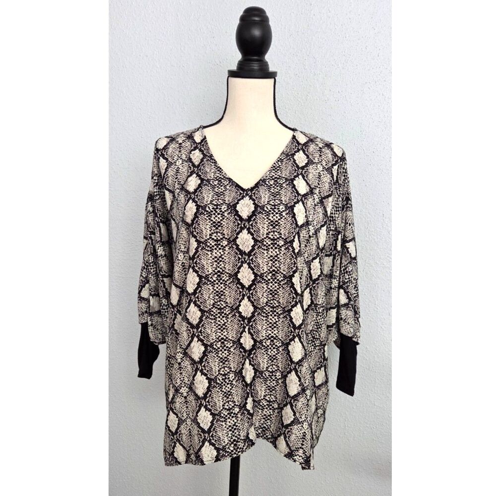 Ivy Jane Snakeskin V-Neck 3/4-Length Dolman Sleeves Tunic Top S/M Made in USA